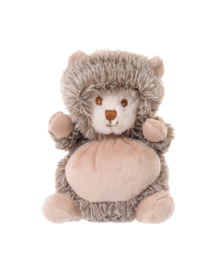 Igel Ziggy Hubert Kuscheltier von Bukowski Design frontal mit Kapuze