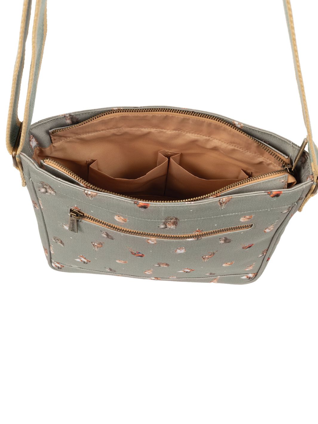 Innenansicht der Handtasche mit Waldtier-Motiven von Wrendale Designs.