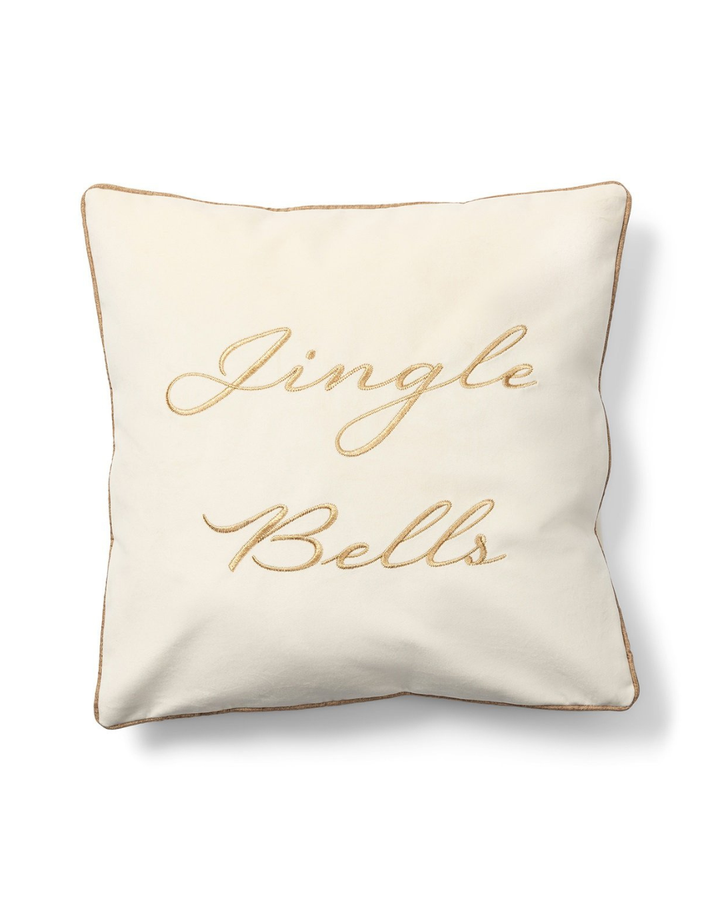„Kissenbezug Jingle Bells Pillow Cover in Cremeweiß mit goldener Stickerei von Rivièra Maison“