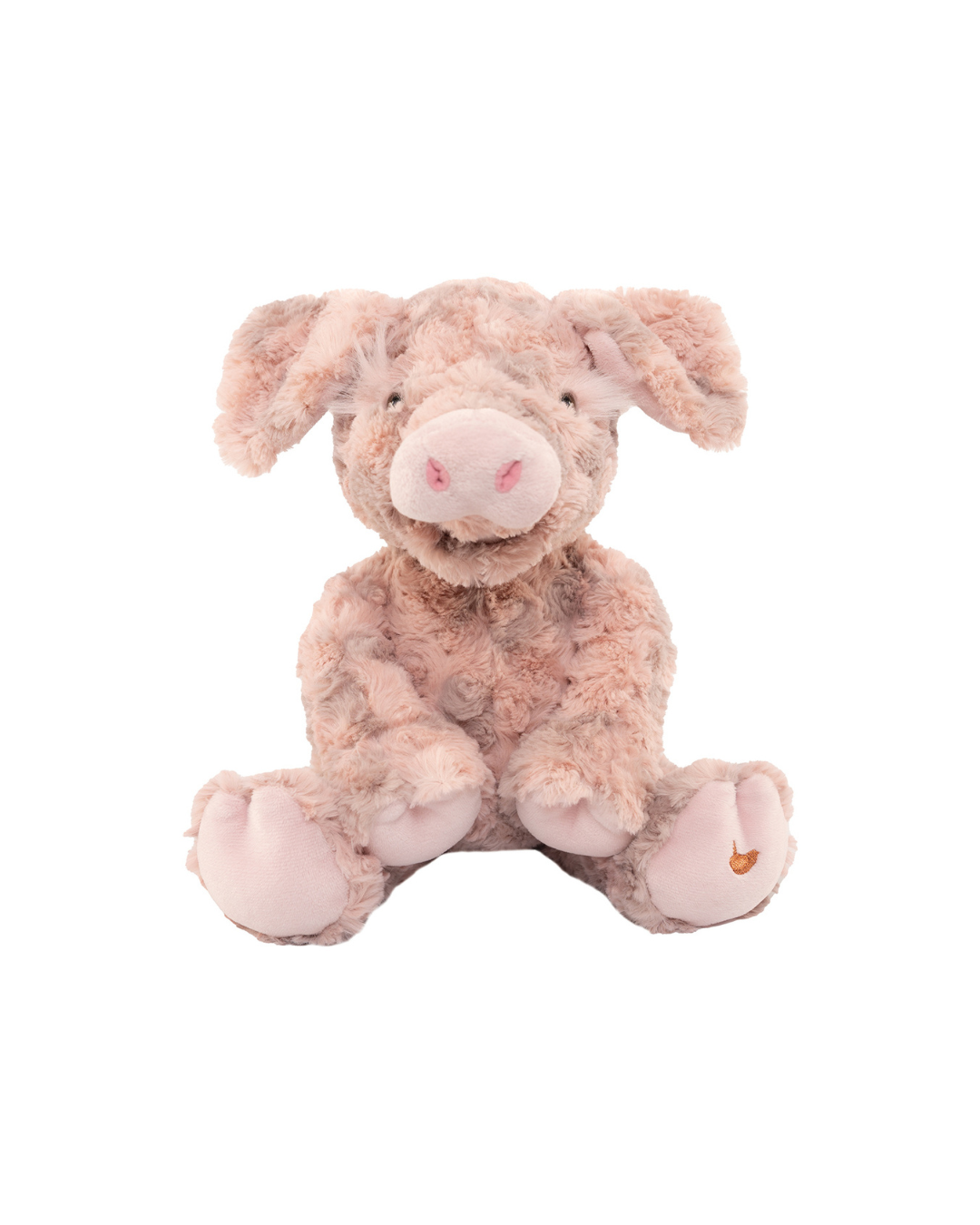 Schweinchen Kuscheltier „Vanessa“ von Wrendale Designs freigestellt vor hellem Hintergrund, sitzend dargestellt mit weichem Plüschfell.