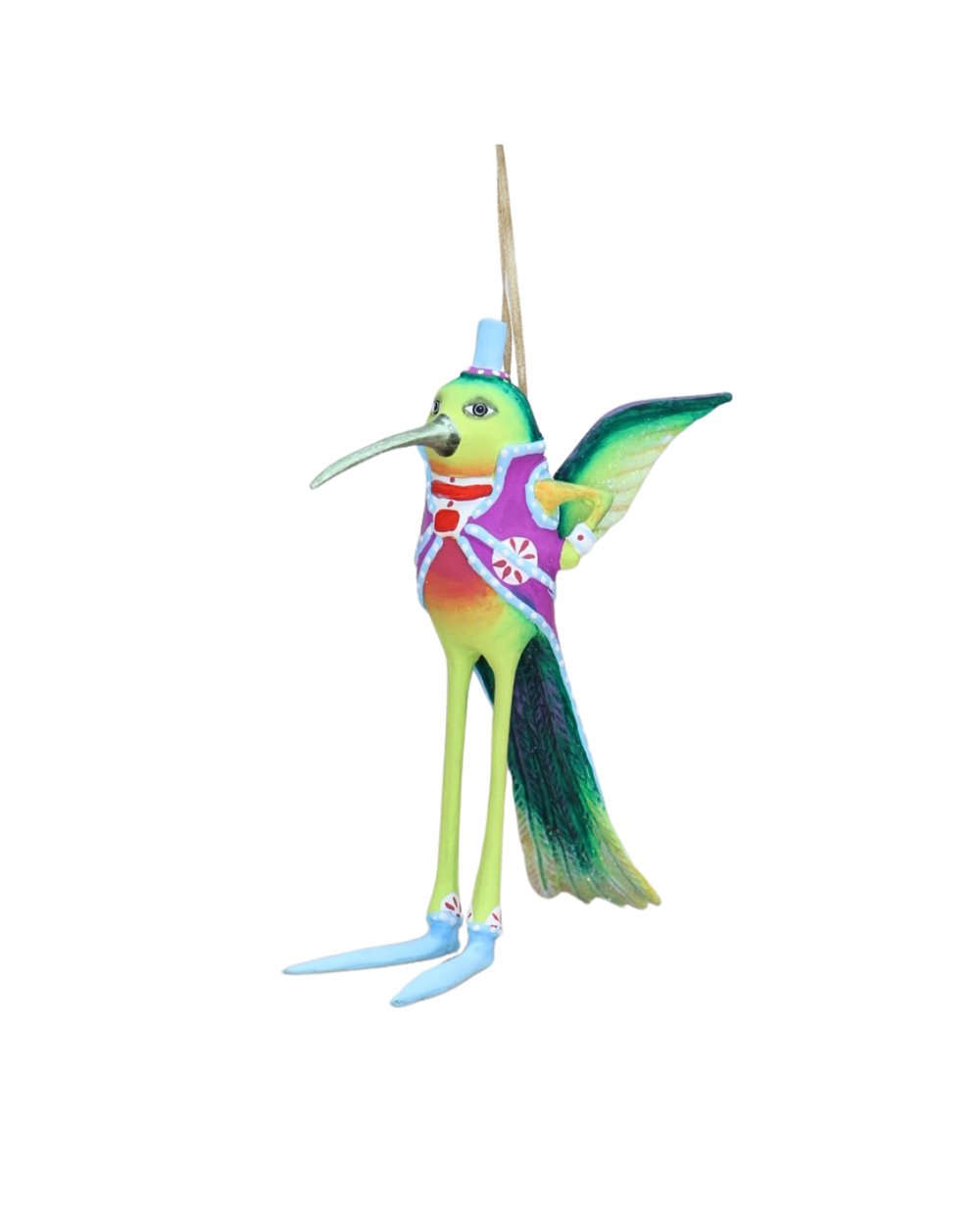 Kolibri Krinkle Heek Hummingbird von Patience Brewster – handbemalte Figur mit Flügeln und Bonbonjacke.