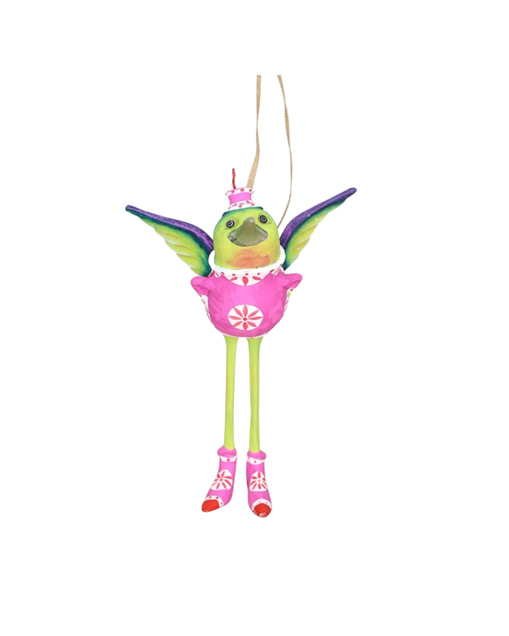Kolibri Krinkle Hilde Hummingbird von Patience Brewster – handbemalte Figur in Pink mit Flügeln.