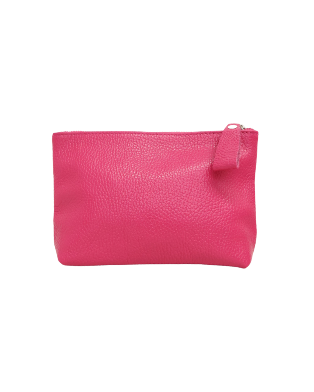 Leder Kosmetiktasche "Ella" in dunkel pink von Südstrand vor weißen Hintergrund. Die Tasche ist wie ein Rechteck geformt.