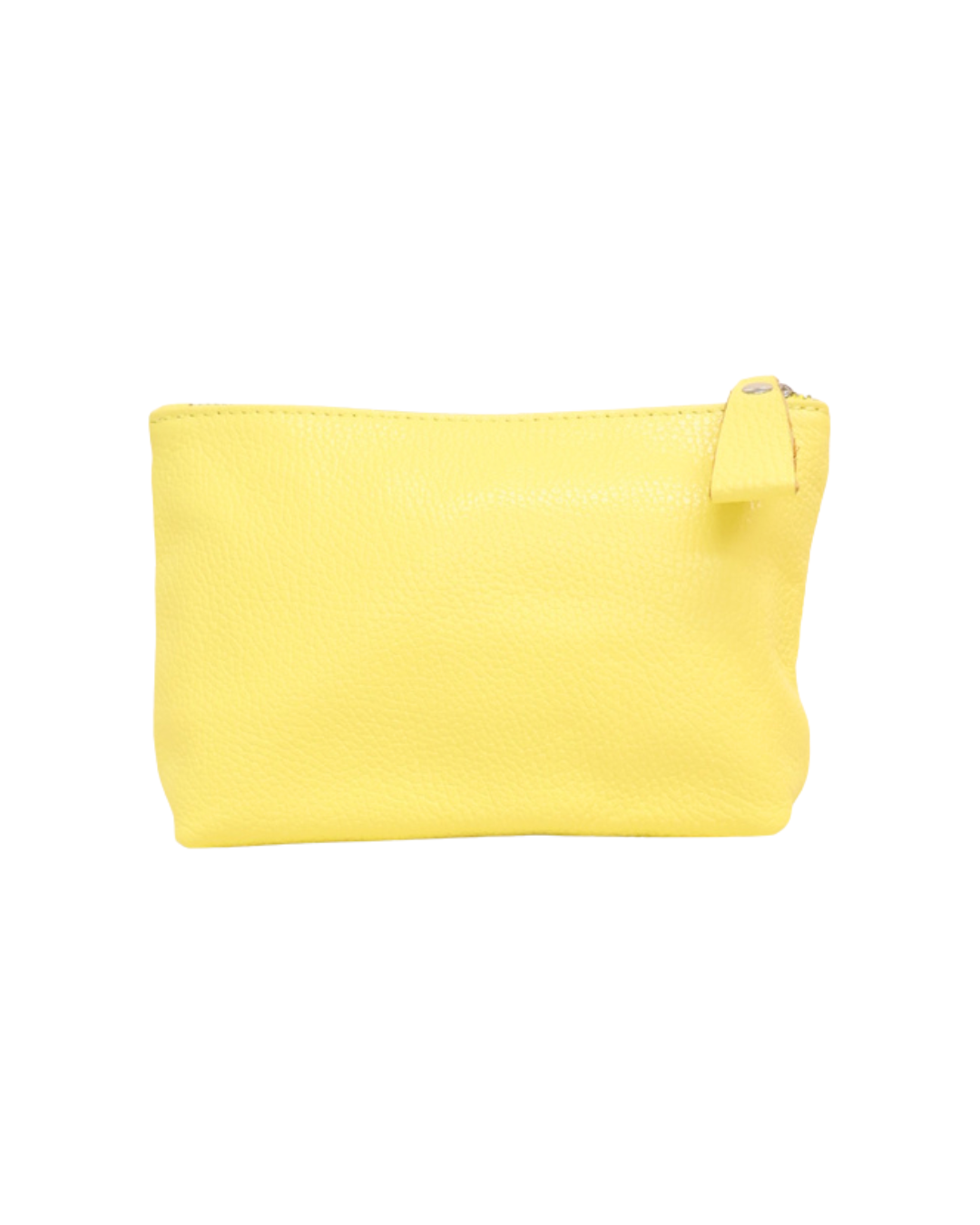 Leder Kosmetiktasche "Ella" in gelb von Südstrand vor weißen Hintergrund. Die Tasche ist wie ein Rechteck geformt.