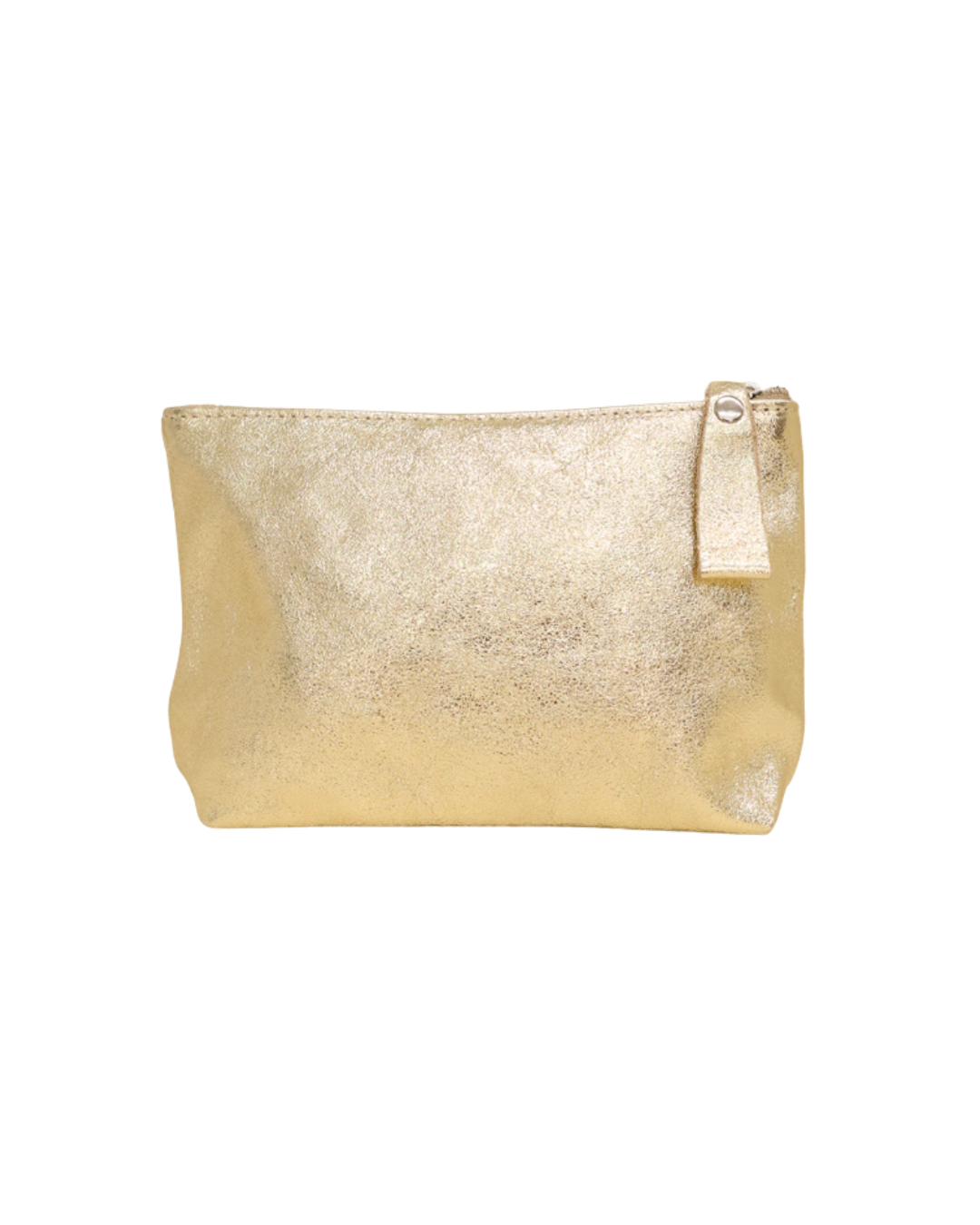 Leder Kosmetiktasche "Ella" in gold von Südstrand vor weißen Hintergrund. Die Tasche ist wie ein Rechteck geformt.