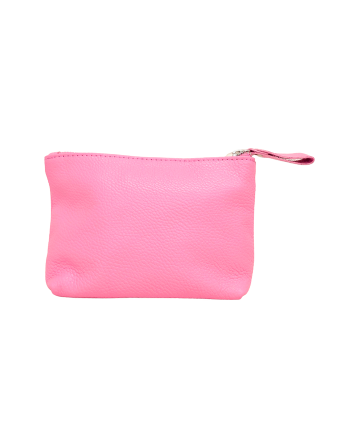 Leder Kosmetiktasche "Ella" in pink von Südstrand vor weißen Hintergrund. Die Tasche ist wie ein Rechteck geformt.
