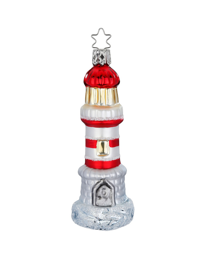 Weihnachtliches Leuchtturm Ornament von Inge Glas vor weißem Hintergrund.