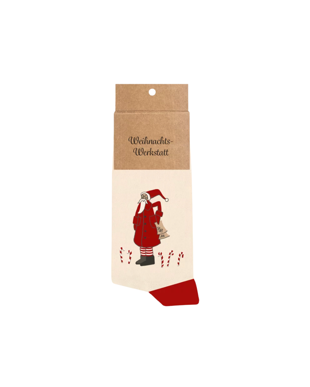 Weiche Socken „Weihnachtswerkstatt“ vom Grätz Verlag mit Nikolaus und Zuckerstangen