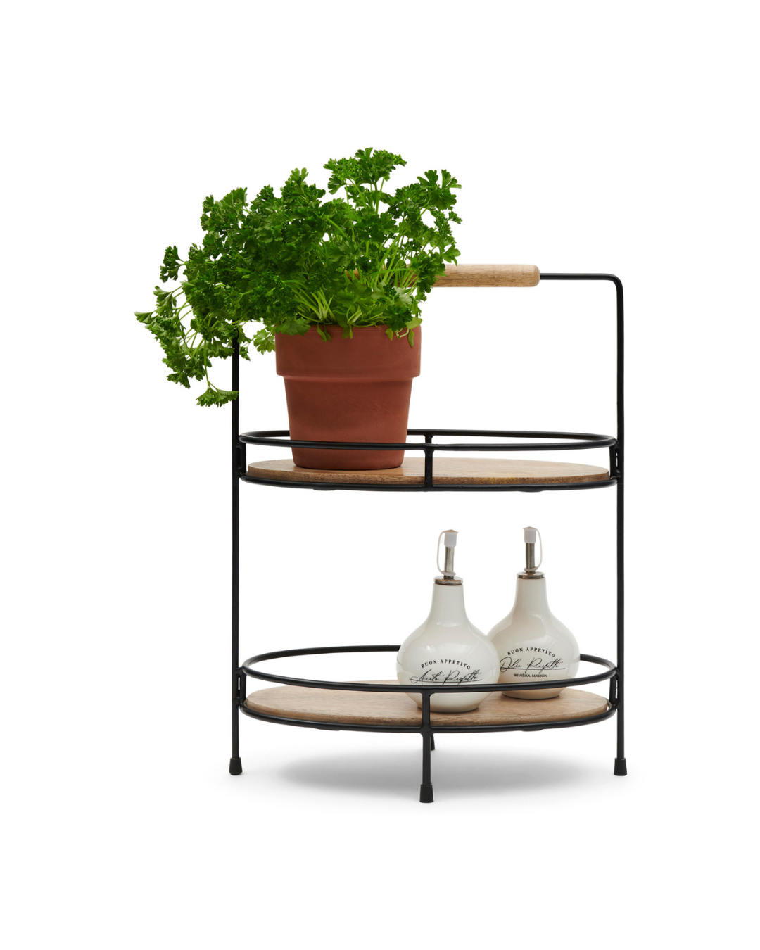 Freigestellte Lower East Side Etagere mit Kräutern, Essig und Öl dekoriert von Rivièra Maison.