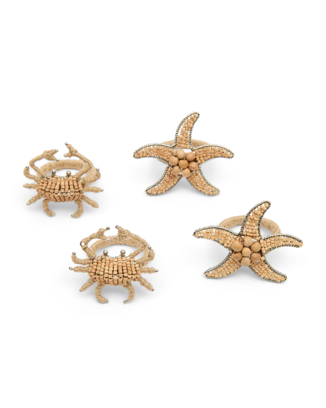 Krabben und Seestern Meerestiere als Sealife Serviettenringe aus Holzperlen und Jute von Rivièra Maison.