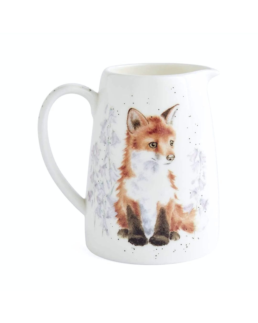 Ein mini Fuchs Krug von Wrendale Designs auf weißen Hintergrund. Auf dem Krug ist ein Fuchs mit blassen Blumen im Hintergrund zu sehen.
