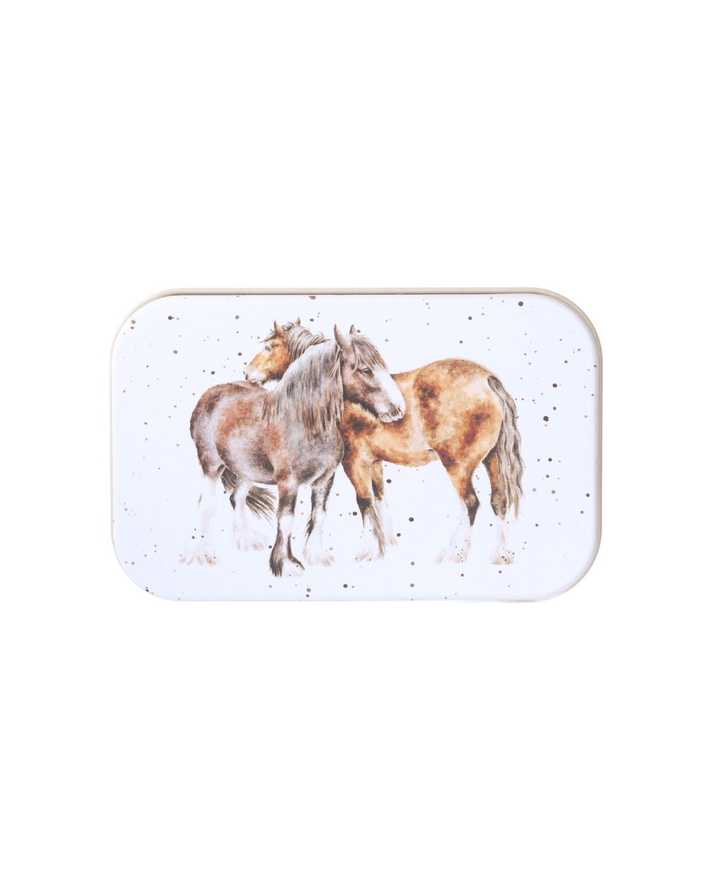 Pferde-Dose „Side by Side“ von Wrendale Designs mit zwei Pferden auf dem Deckel, rechteckige Metallbox mit ruhigem Tiermotiv