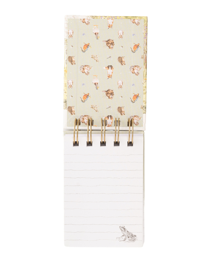 Aufgeschlagenes Mini Notiz- und Skizzenbuch „Riverbank“ mit linierten Seiten und Spiralbindung.