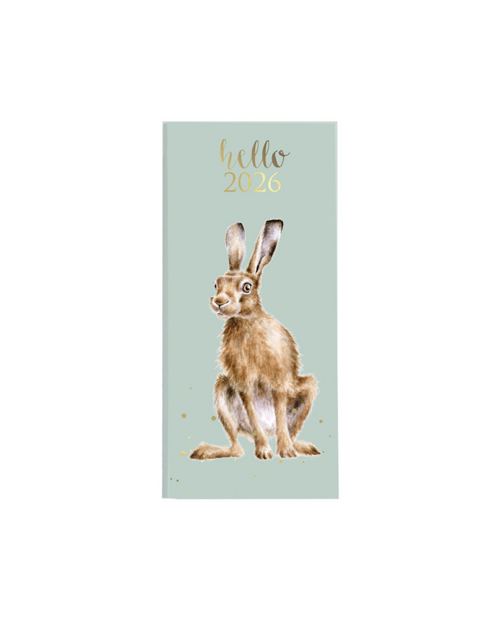 Hello 2026 ist der neue Mini Taschenkalender von Wrendale Designs in Mintgrün mit einem fröhlichen Hasen vorne drauf.