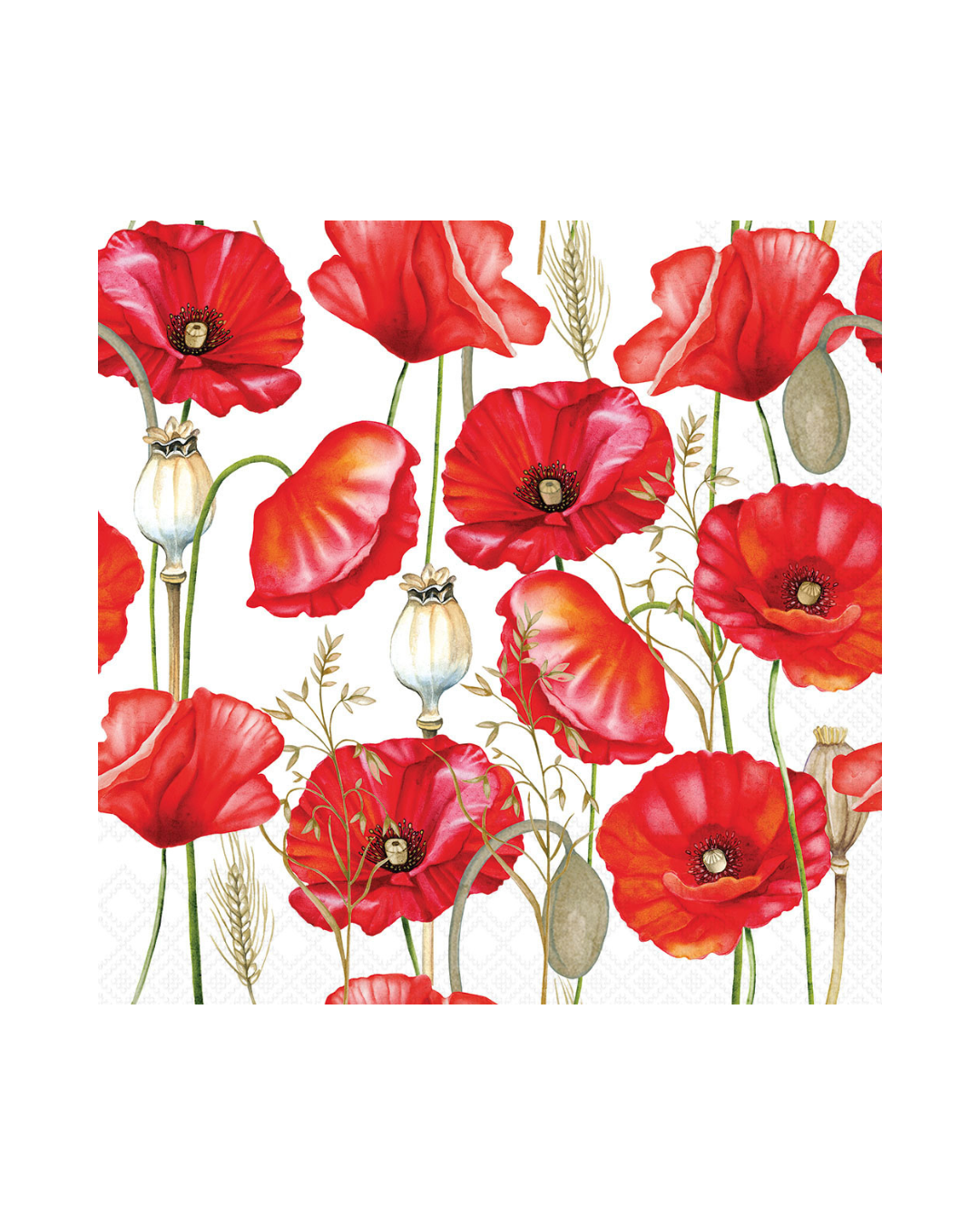 Cocktailservietten „Poppy“ von Ambiente mit roten Mohnblüten und Naturdetails