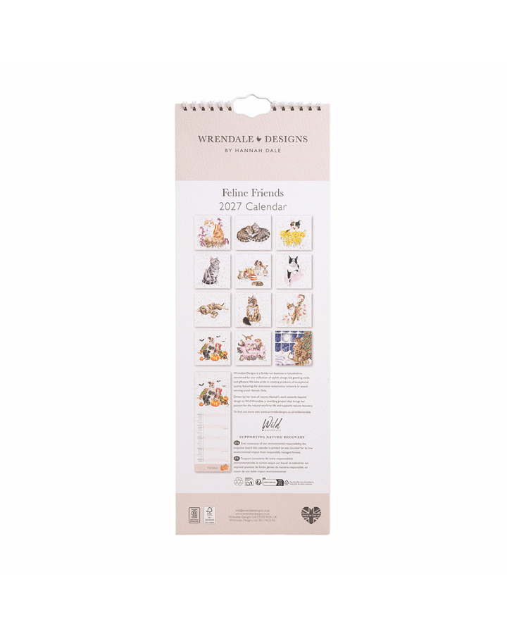 Katzen Streifenkalender 2027 "Feline Friends" von Wrendale Designs