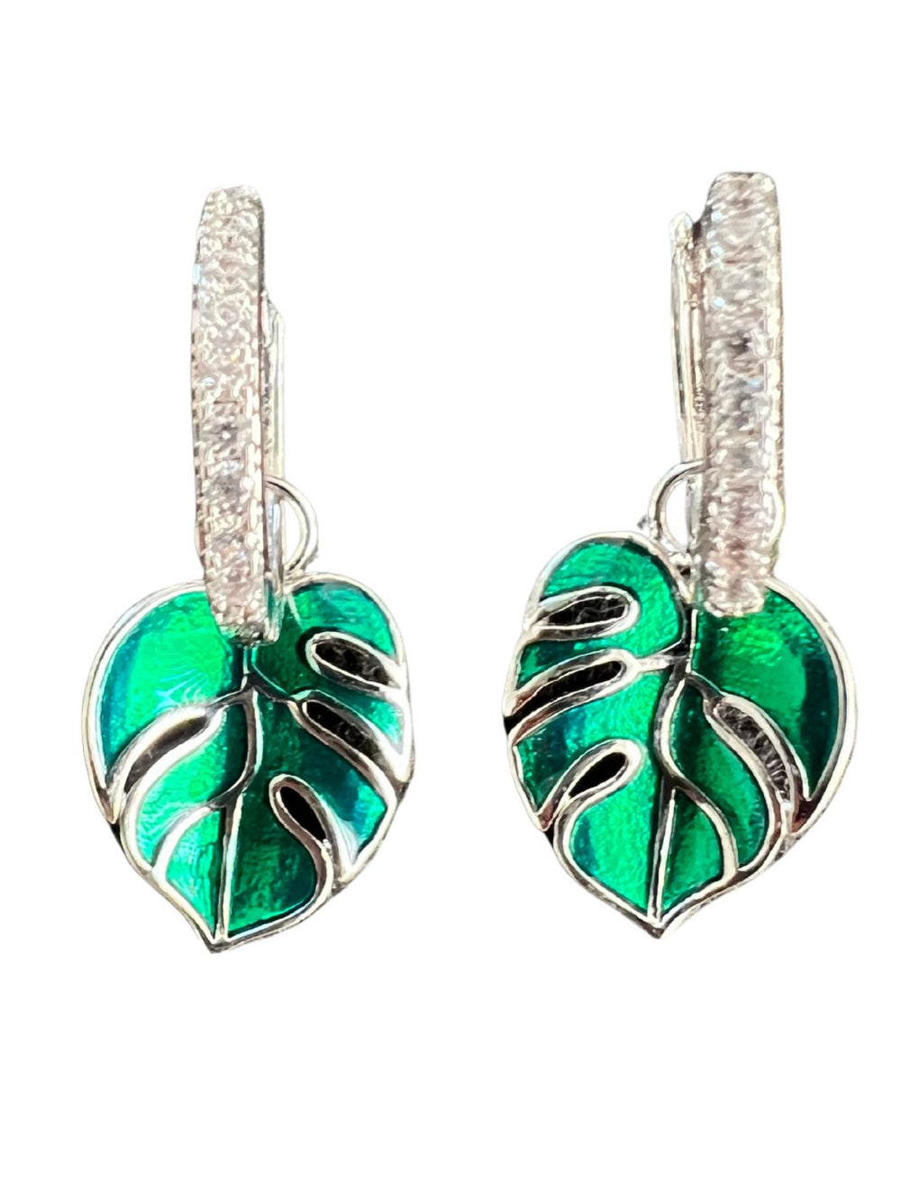 Ohhringe Monstera Blatt Weißgold von Dottilove