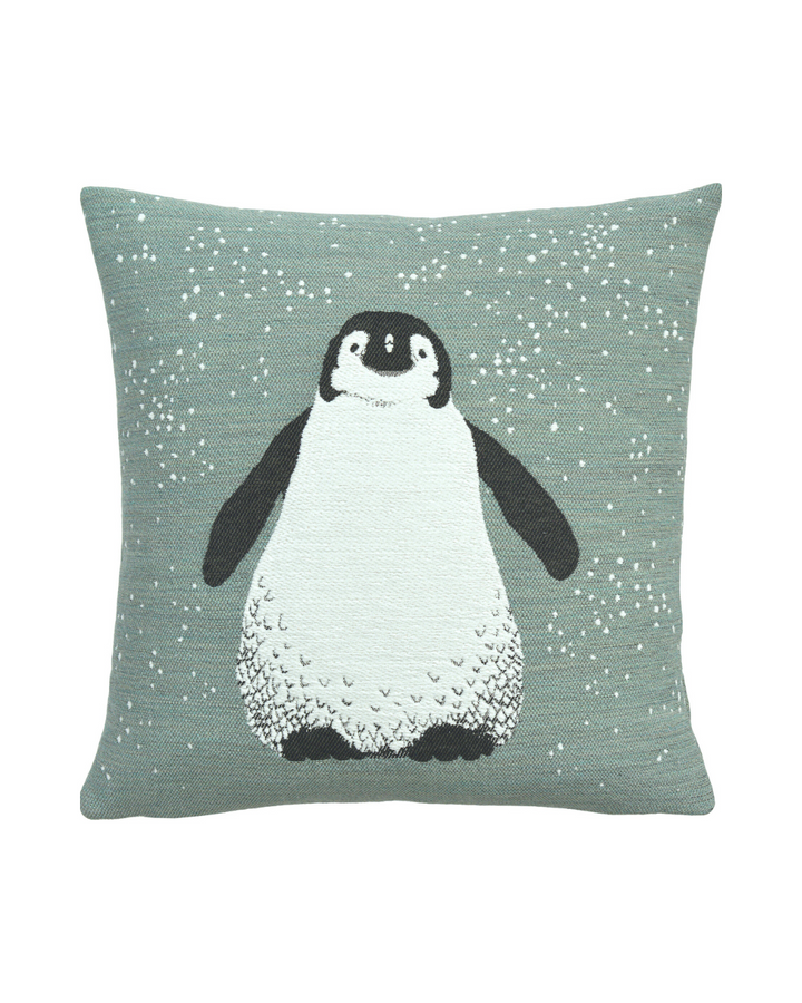 Kissenbezug Ping von Sander in Blue Fox mit Pinguin-Motiv