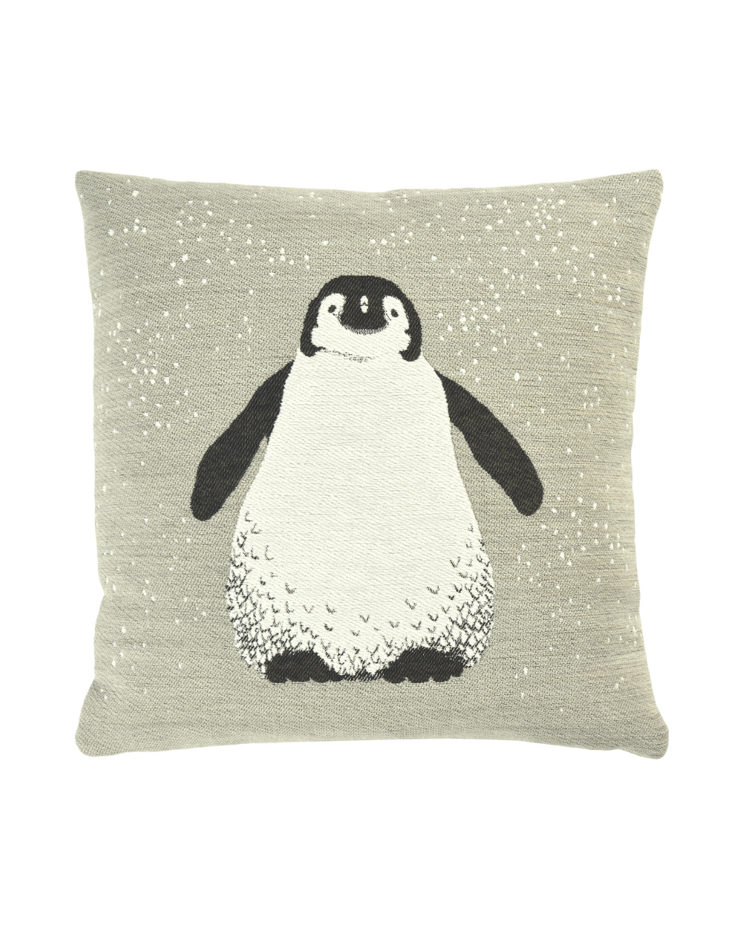 Kissenbezug Ping von Sander in Rock mit Pinguin im Schneegestöber