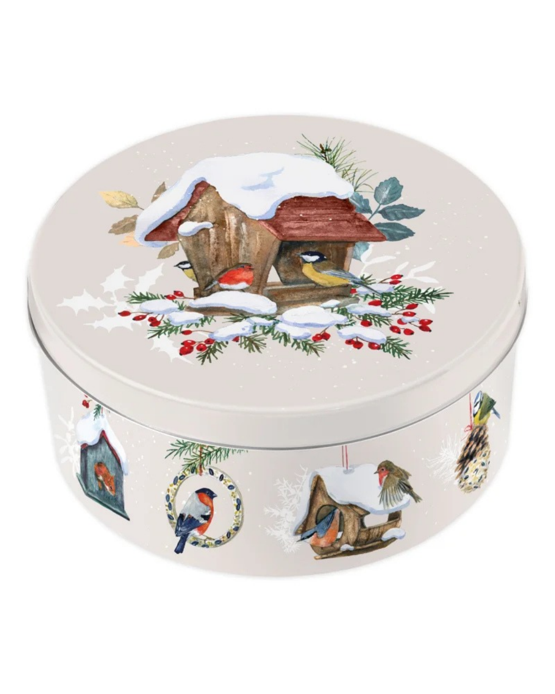 Plätzchendose "Am Vogelhaus" vom Grätz Verlag mit detailreichen Vogelillustrationren von Daniela Drescher.
