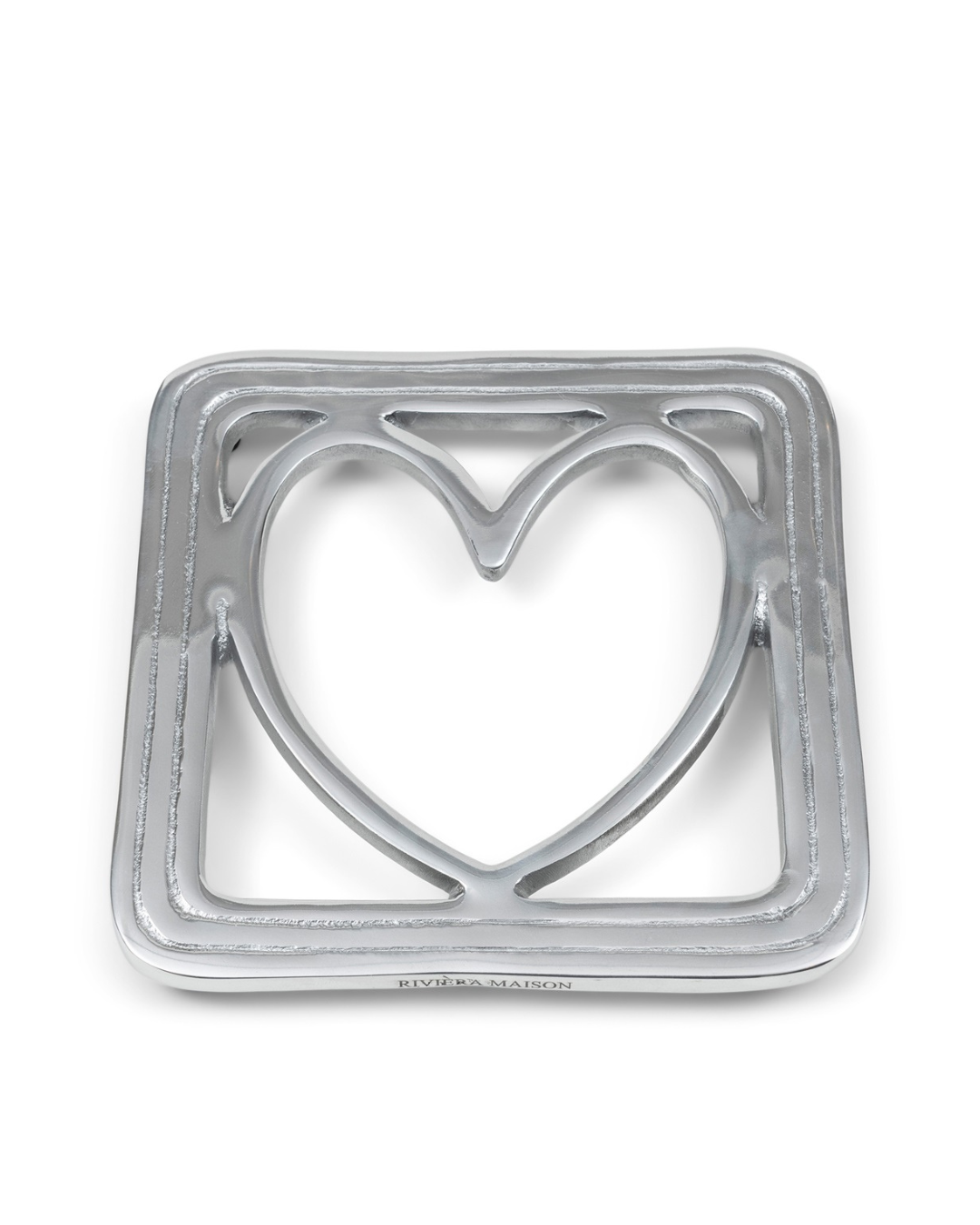 Quadratischer Topfuntersetzer Lovely Heart von Rivièra Maison in Silber freigestellt