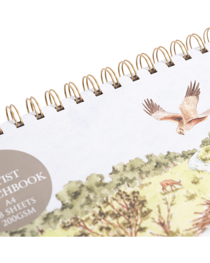 Detailansicht der Spiralbindung des Wrendale Designs Skizzenbuchs Riverbank