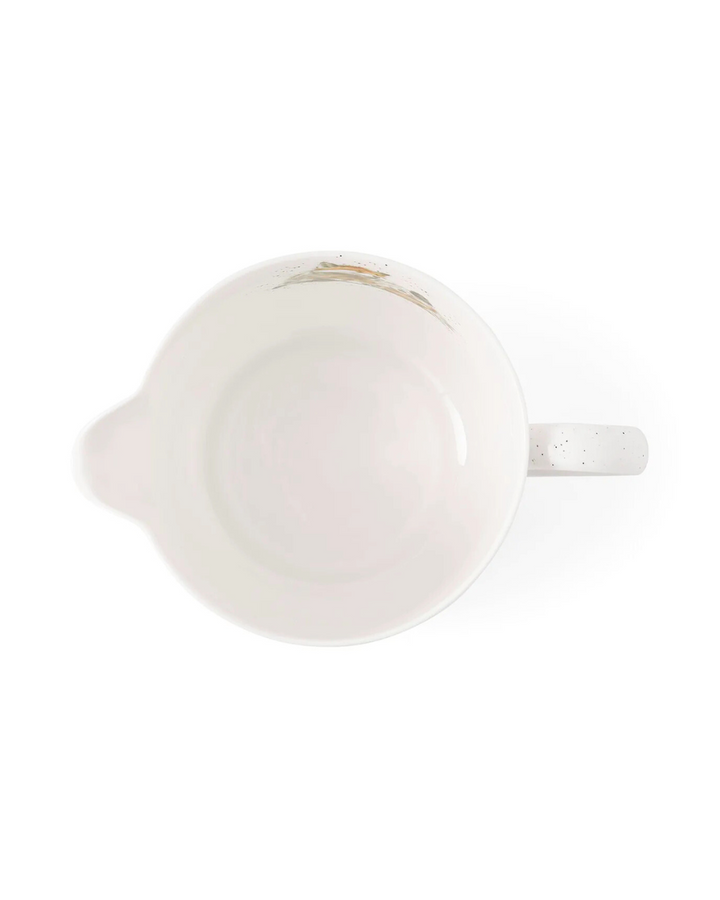 Porzellan-Rührschüssel (Mixing Jug) von Wrendale Designs in der Ansicht von oben vor weißem Hintergrund. Innen ist ein kleines Fuchsmotiv von Hannah Dale zu sehen.