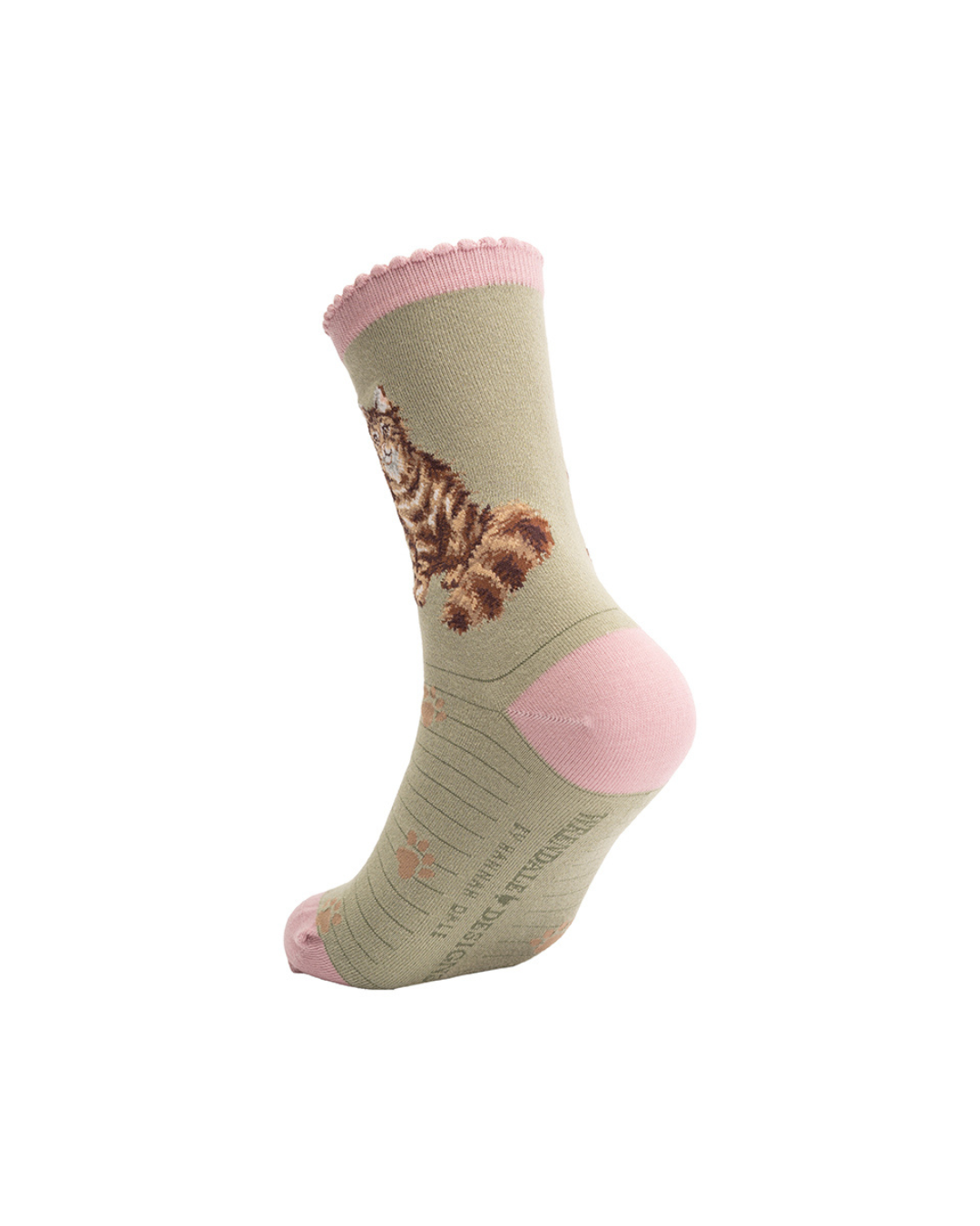 Rückansicht der Katzen Socken von Wrendale Designs mit Pfotenmuster