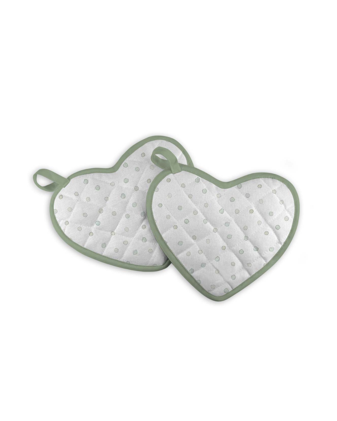 Rückseiten der Topflappen „Country Goose“ von Maluu mit hellgrünem Punktmuster