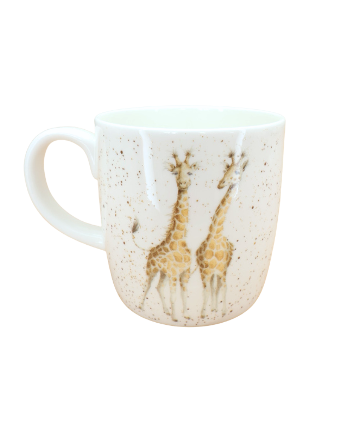 Große Giraffen-Tasse „Lofty“ von Wrendale Designs, Seitenansicht mit zwei Giraffenmotiven auf hellem Grund.

