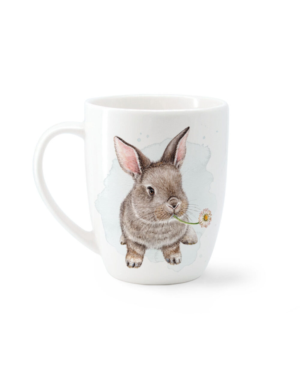 Rückseite der Maluu Tasse Bunny Bliss mit einzelner Hasenillustration und kleiner Blume im Maul des Kaninchens