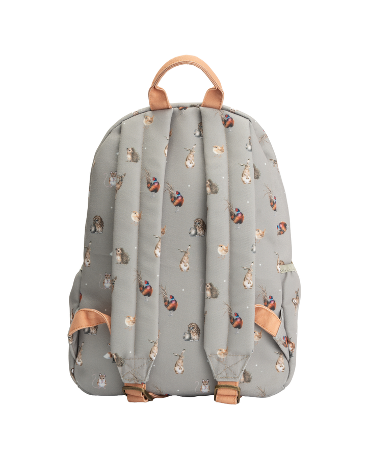 Rückseite des Rucksacks „Woodlanders“ von Wrendale Designs mit gepolsterten Schultergurten.