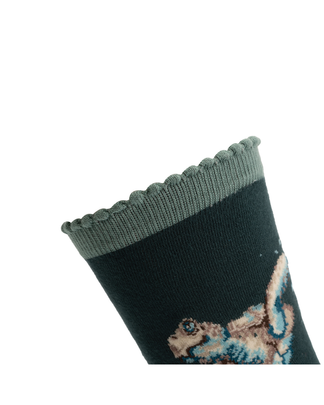 Detailansicht des gerippten Bündchens der Schildkröten Socken von Wrendale Designs