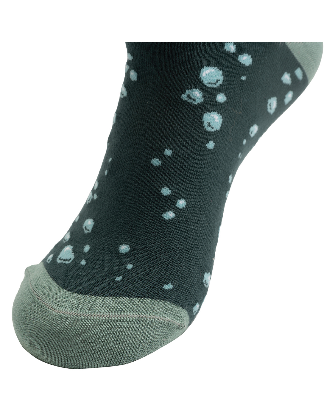 Detailansicht der Zehenpartie der Schildkröten Socken in abgestimmter Kontrastfarbe