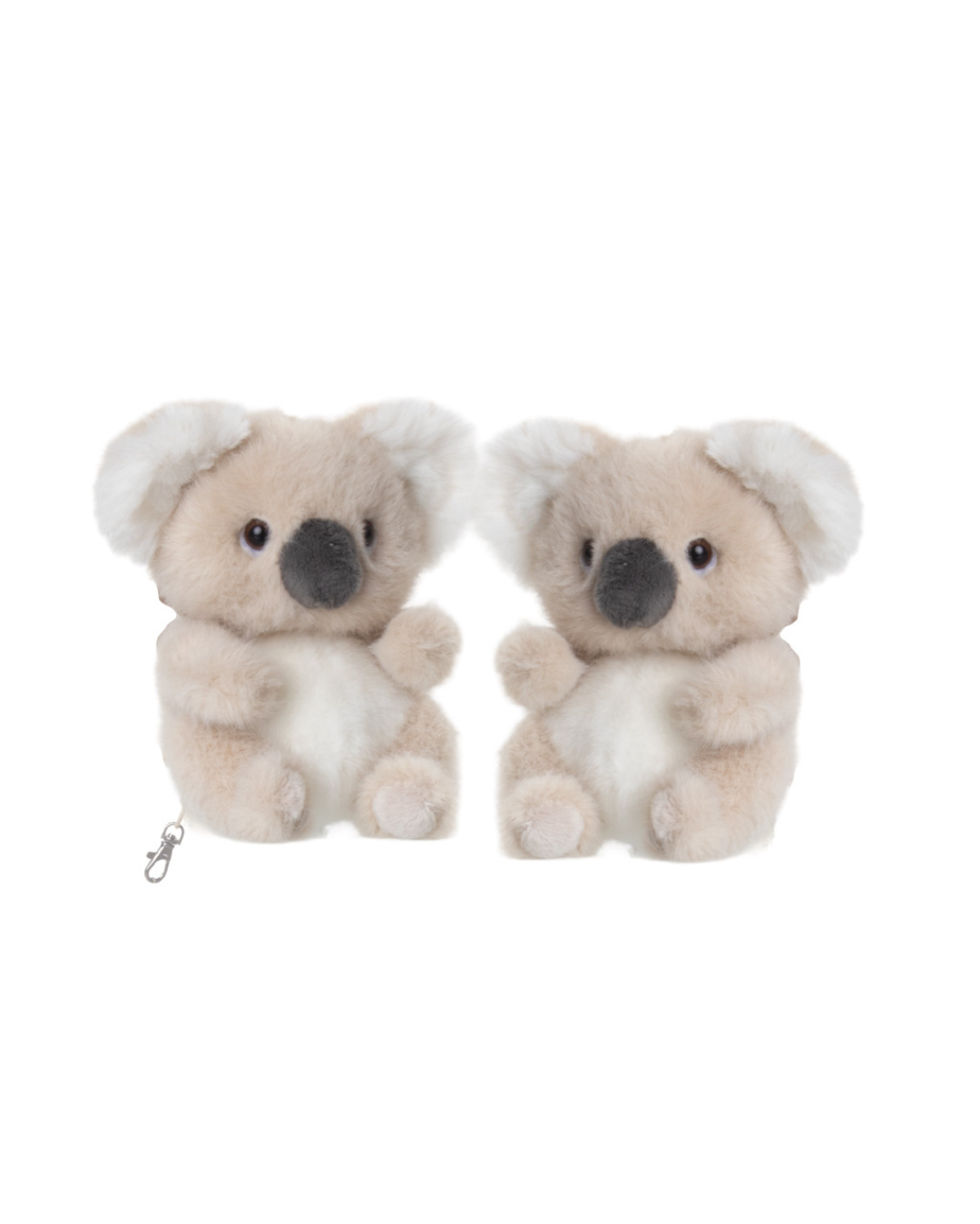 Zwei Baby-Koala Schlüsselanhänger von Bukowski nebeneinander auf weißem Hintergrund. Beide haben cremefarbenes Fell, helle Ohren und schwarze Nasen.