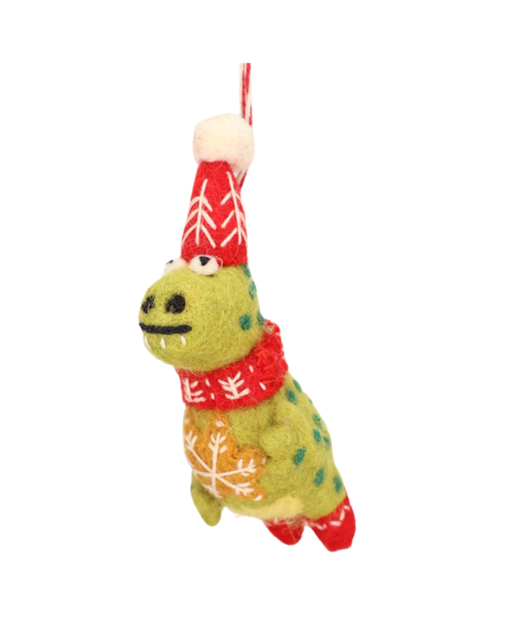 Grüner Weihnachts-Dino Filzanhänger von Grace & Gloria