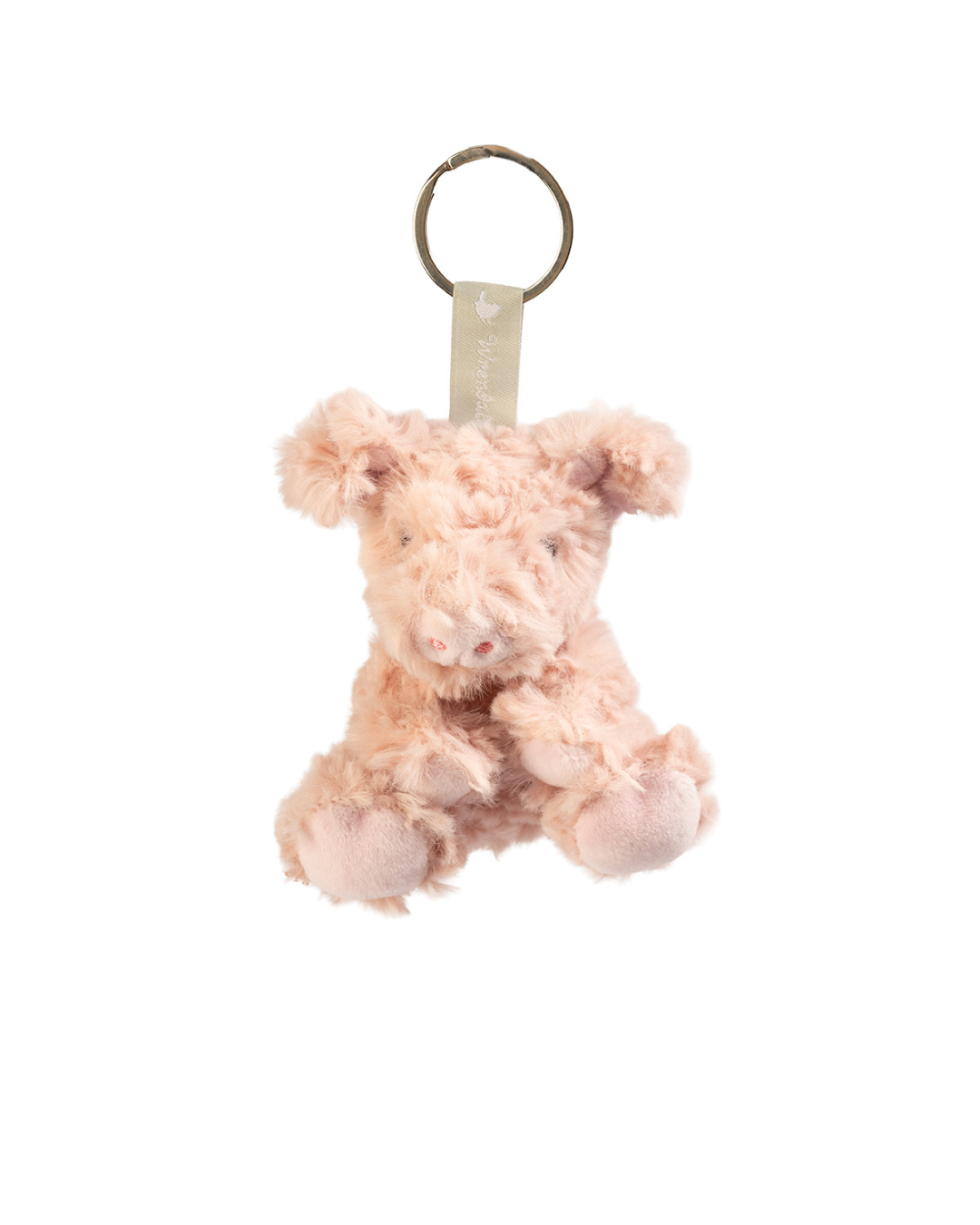 Schweine Schlüsselanhänger Vanessa von Wrendale Designs als rosa flauschiges Schwein mit Schlüsselring, freigestellt