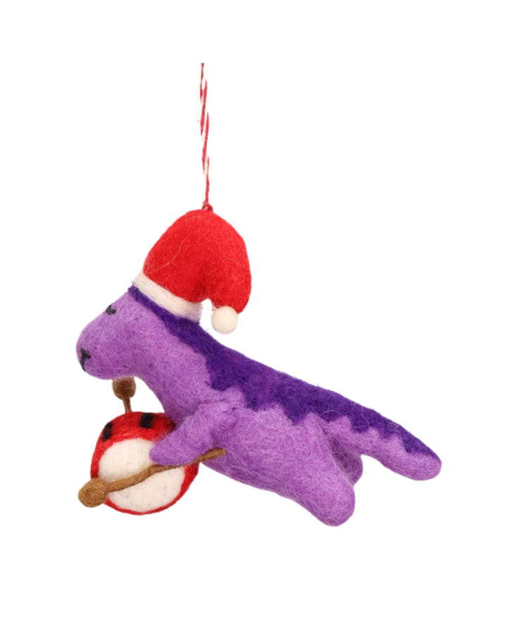 Weihnachts-Dino mit Trommel Filzanhänger von Grace & Gloria