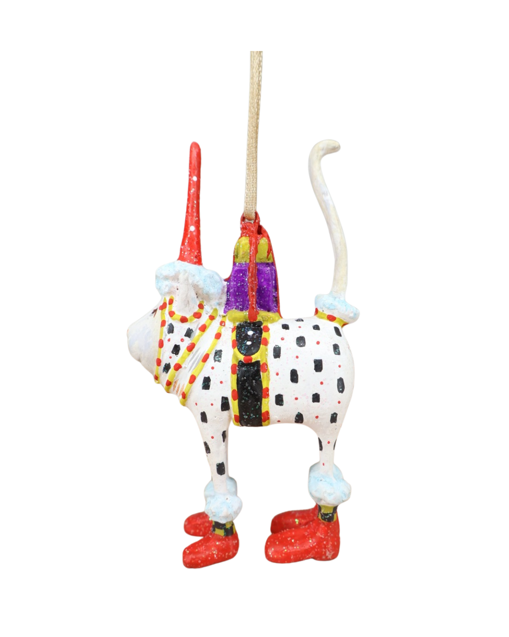 Weihnachtsfigur Katze „Mini Pat Santa Hat Cat“ seitliche Ansicht links