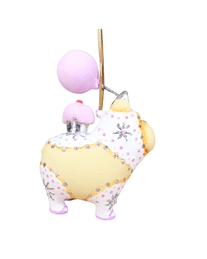 Cupcake Bulldog Anhänger von Patience Brewster – Rückansicht mit Cupcake und silbernen Details