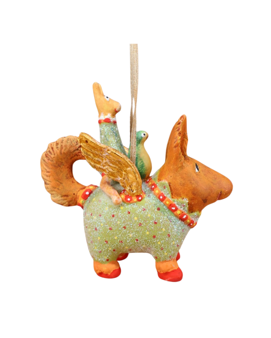 Terrier Carrier Mini-Hund von Patience Brewster – Seitenansicht mit goldenen Flügeln.