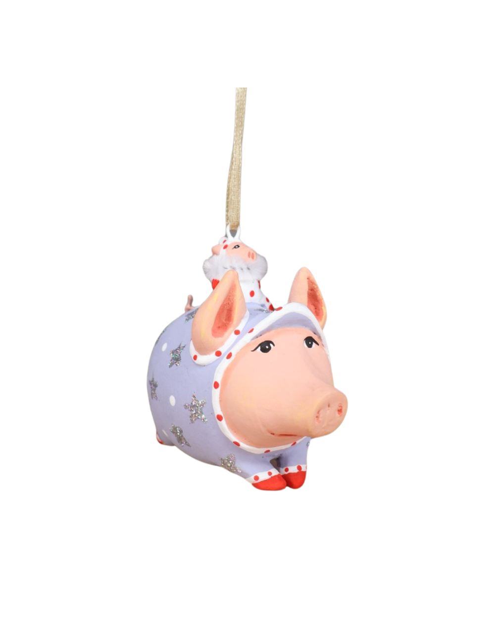 Seitliche Ansicht der Tinkerbelle Pig Krinkle Figur mit detaillierten Glitzersternen und kleiner Schweinchen-Mütze.