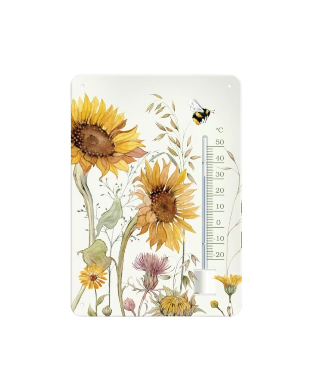 Sonnenblumen Thermometer vom Grätz Verlag vor weißem Hintergrund.