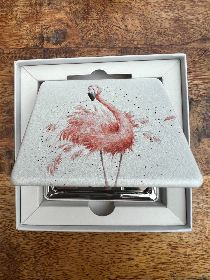 Klappbarer Taschenspiegel Flamingo Wrendale Designs
