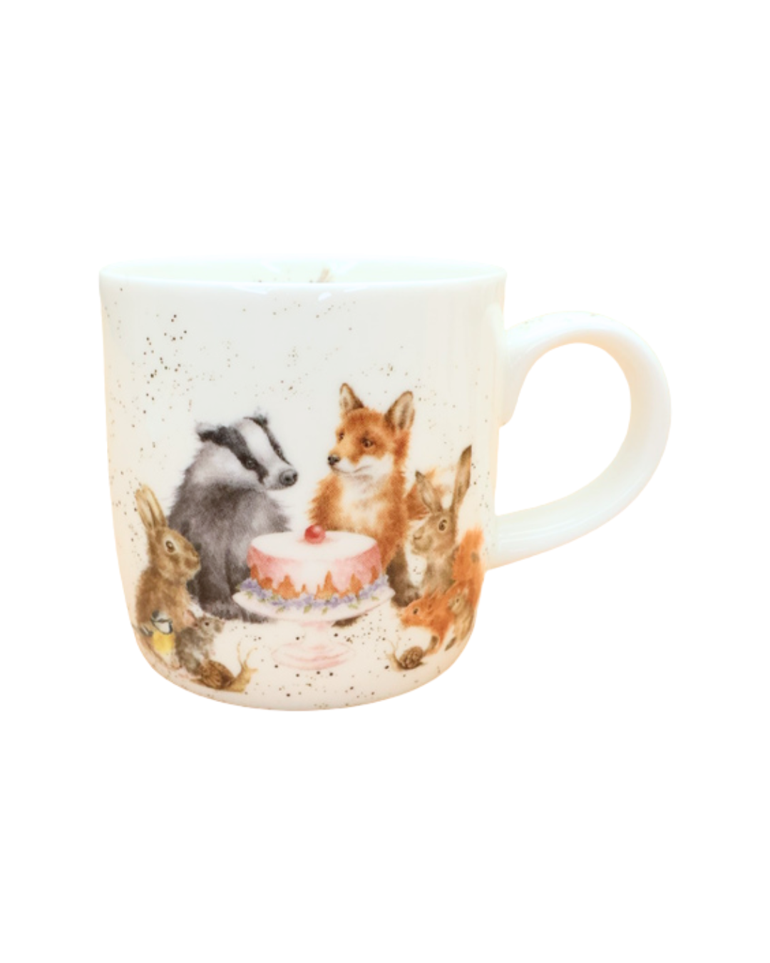 Tasse Woodland-Party von Wrendale Designs vor weißem Hintergrund.