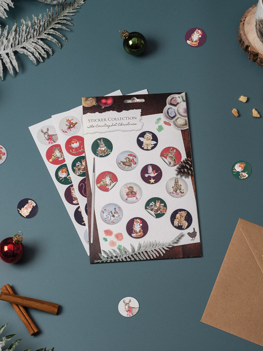 Tier-Motive des weihnachtlichen Sticker Sets von Wrendale Designs.