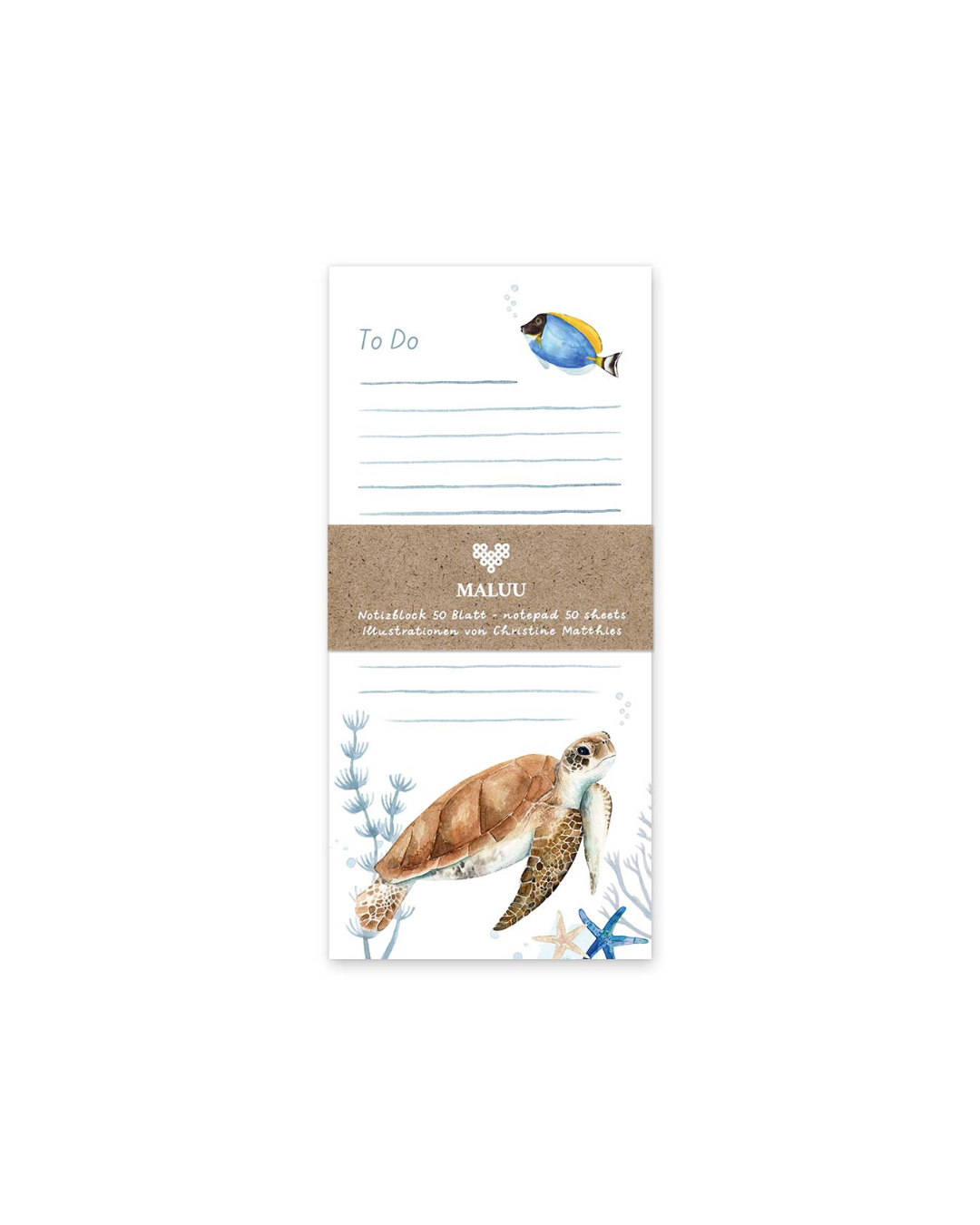Detailansicht des Notizblocks „Sealife“ von Maluu mit Linien und Unterwasserillustration