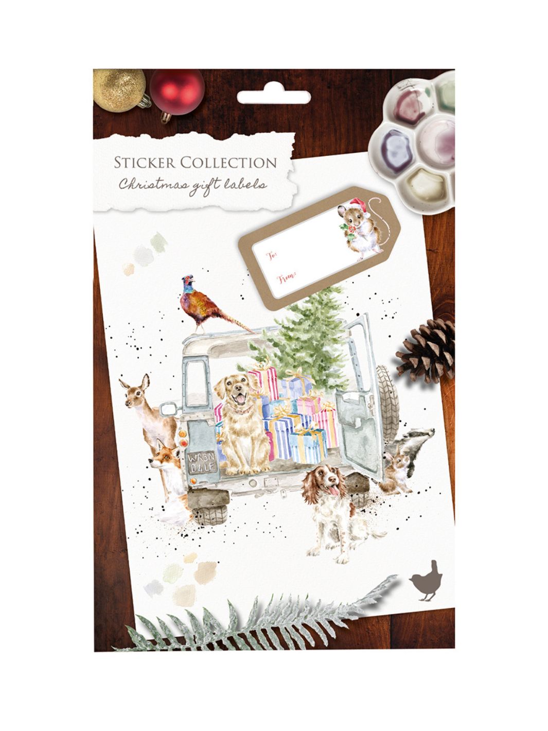 Verpackung der weihnachtlichen Tier-Geschenk-Sticker von Wrendale Designs.