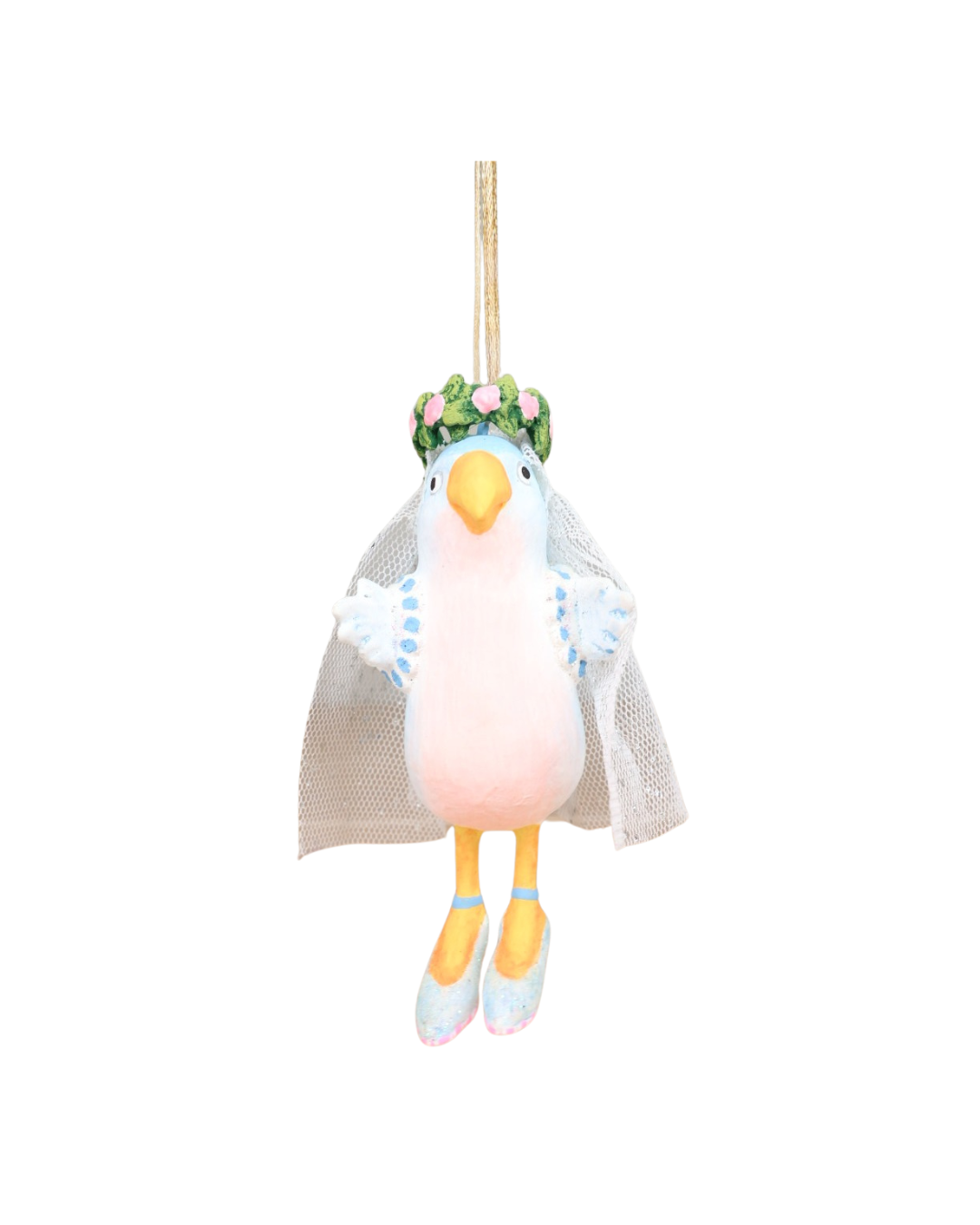 „Love Bird Bride von Patience Brewster – detailreiche Vogelbraut mit Blumenkranz und Schleier.“