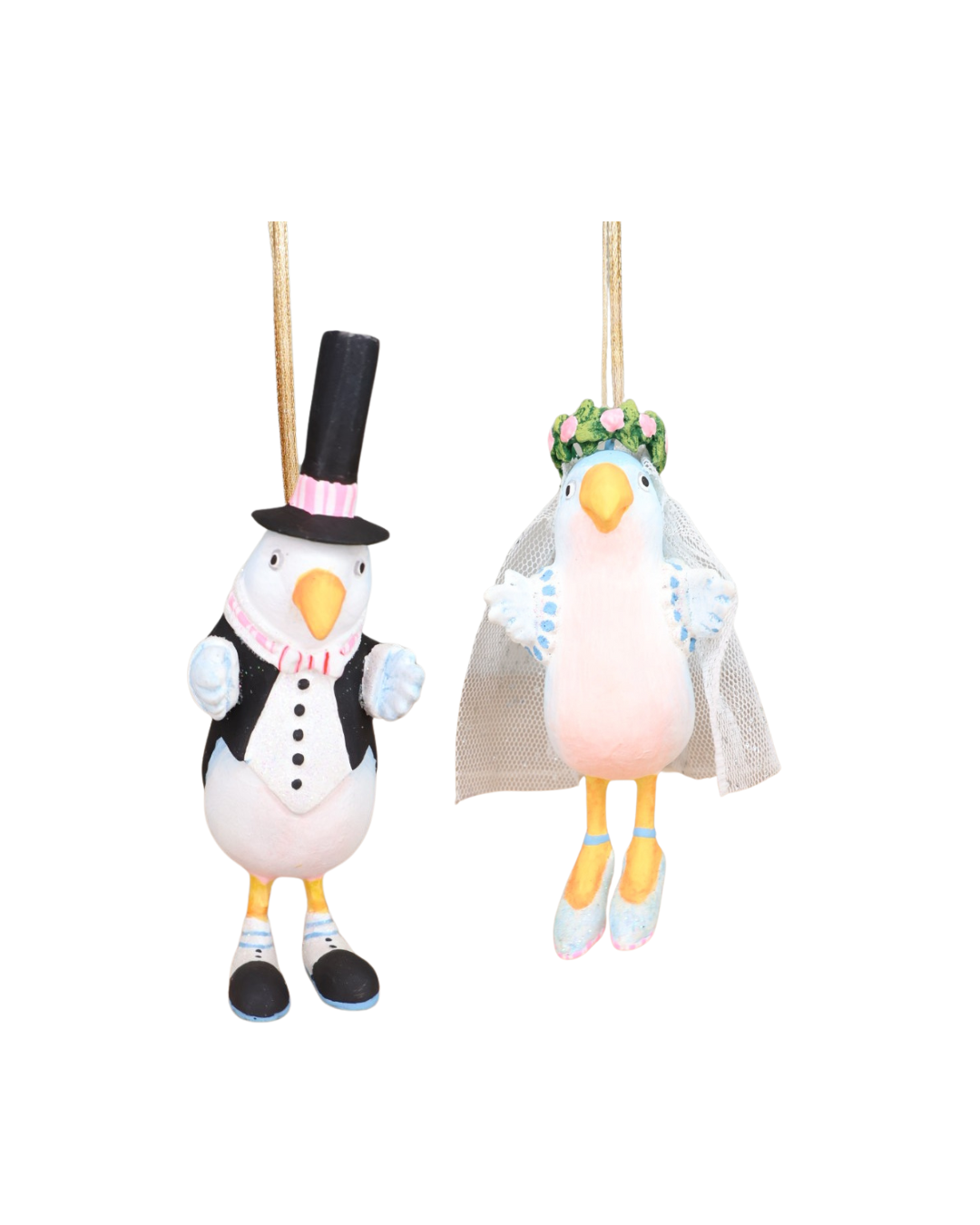 „Love Bird Bride & Groom von Patience Brewster – Braut und Bräutigam als handbemalte Vogel-Krinkles.“